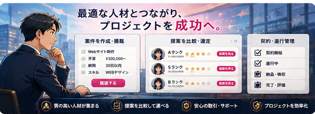 発注者が提案を比較して人材を選定する画面イメージ