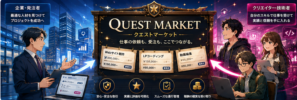 クエストマーケット：発注者とクリエイターがギルド掲示板でつながるビジュアル